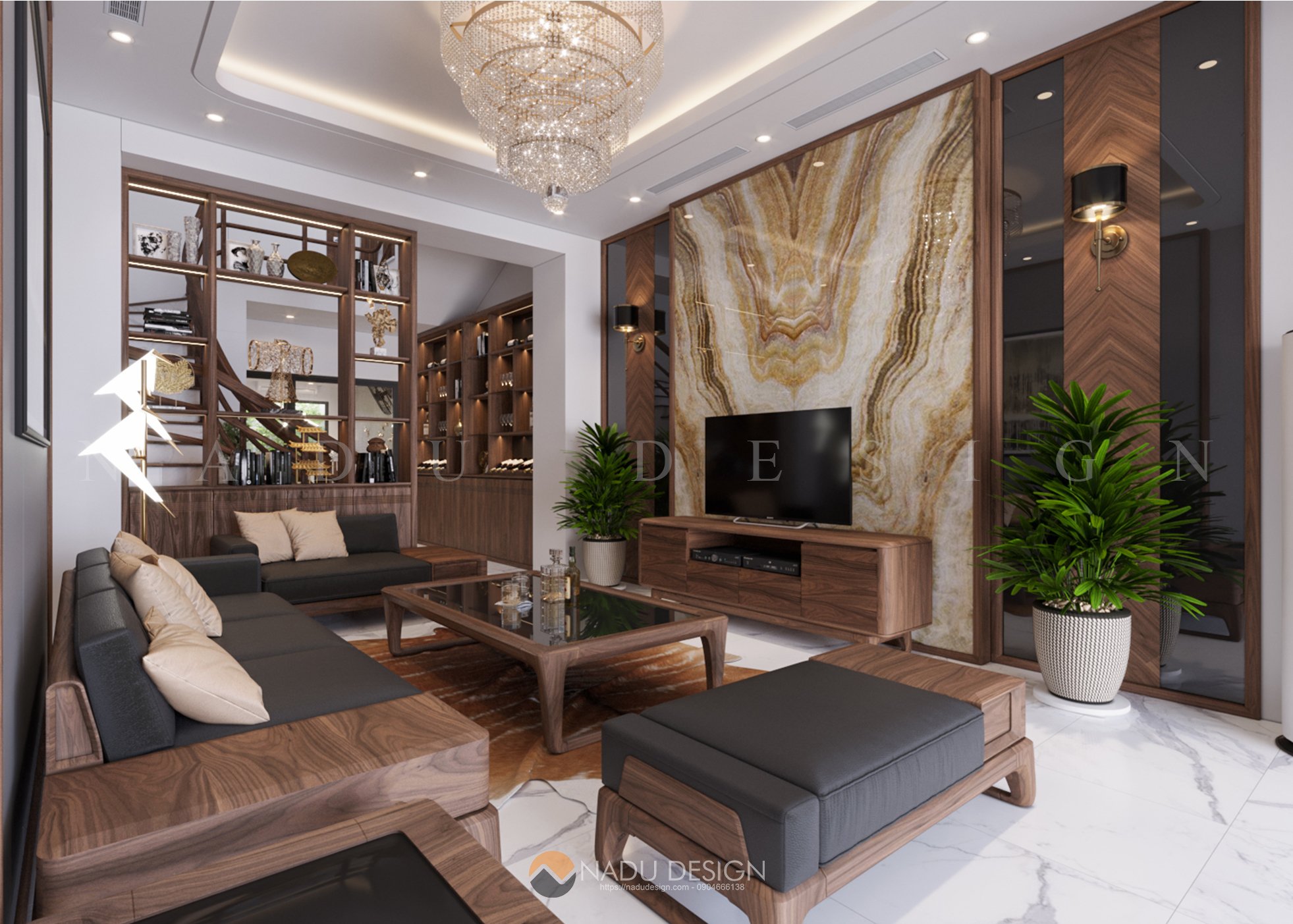 Thiết kế thi công nhà phố anh Đức - Gỗ óc chó