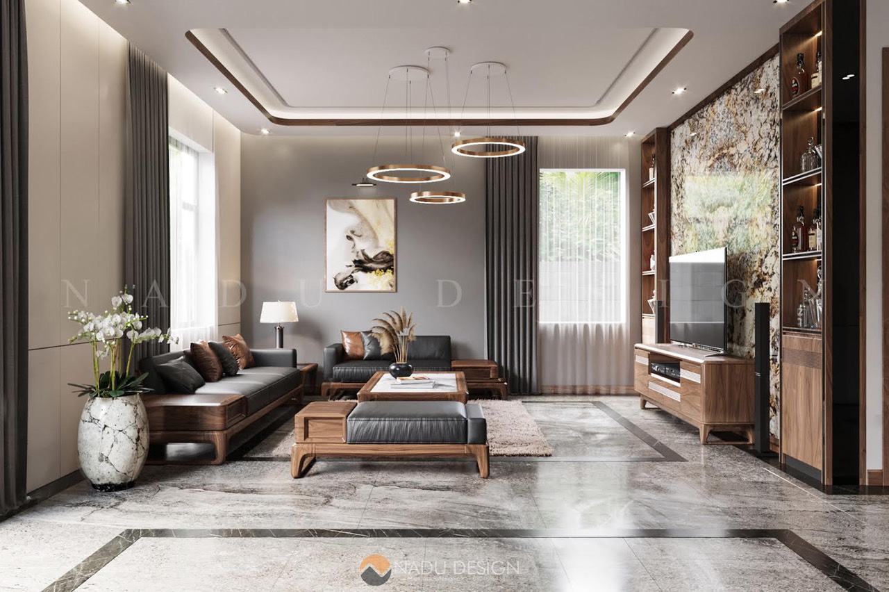 Thiết kế nội thất biệt thự  tại Thái Bình siêu đẹp với gỗ óc chó